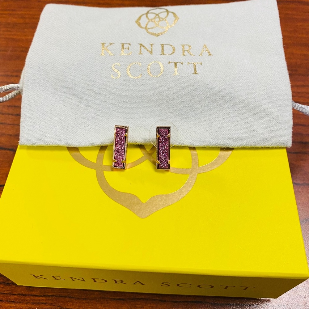 Kendra Scott Lady Rose Gold Stud Earrings - Deep Fuchsia Drusy
